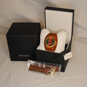 Gucci King Snake Leather Strap Watch